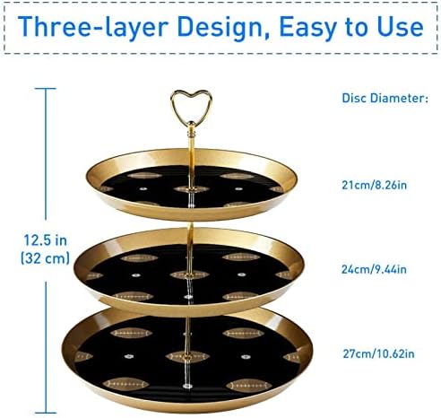 Dragonbtu 3 Cupcake Stand com Rod Gold Rod Plastic Triered Tower Tower Bandeja American Future Stripe Fruit Candy