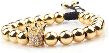 Gvusmil Luxury CZ Imperial Crown Bracelets de cobre trançados com miçangas cúbicas de 8 mm Micro pavimentos cúbicos