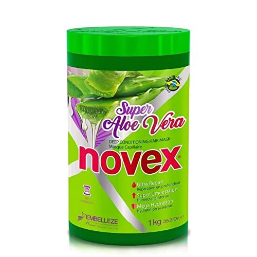 Máscara capilar de Super Aloe Vera, novex, infundida com aloe vera orgânico, controle de frizz e volume, 35,3 oz, jar