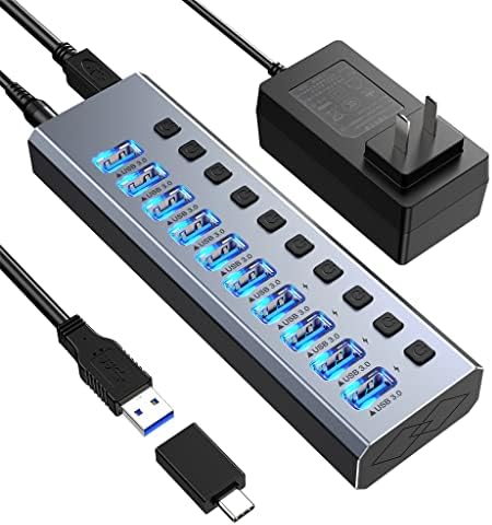 TKFDC Alumínio de 10 portas USB3.0 PARTIMAGEM HUBELO MULTIFUNCIONAL SWITCH SWITCH USB HUB