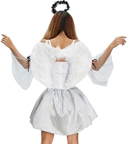 Costumes de cosplay de Halloween Angel feminino vestido de renda de laca curta vestido de colarinho quadrado com roupas de festa