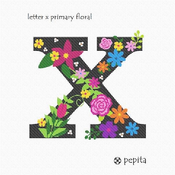 Kit de agulha de Pepita: letra x floral primária, 7 x 7