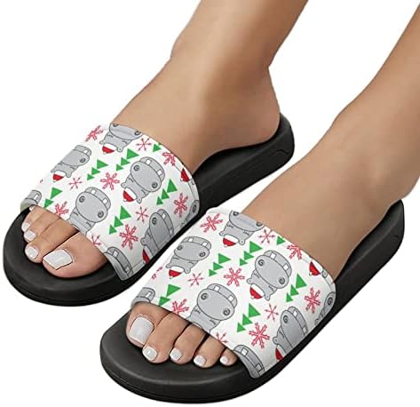Hipopótamos de Natal com sandálias de chapéus de Santa House não deslizam chinelos de dedos do pé para massagem Banho de spa de chuveiro