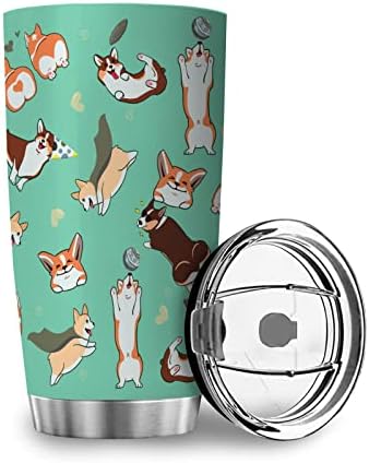 Ynbuyouzhong corgi 20oz de aço inoxidável com tampa de desenho animado corgi ossos a vácuo bebidas isoladas bebidas de chá de