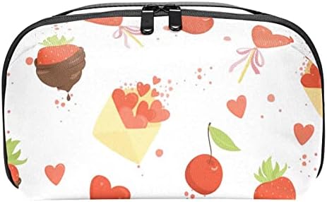 Strawberry Chocolate Love Heart Cherry Makeup Bolsa de zíper da bolsa de viagem Organizador cosmético para mulheres e