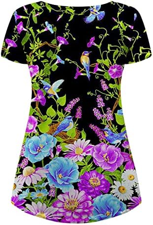 Tshirt Floral Graphic Top Top para senhoras Summer Summer Outono 2023 Roupas Crew Crew Crew algodão de algodão plissado Blouse