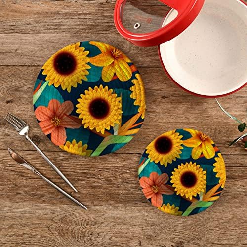 Belos suportes de panela colorida de girassol para trivins de cozinha para pratos quentes 2 pcs resistentes ao calor trivets grossos