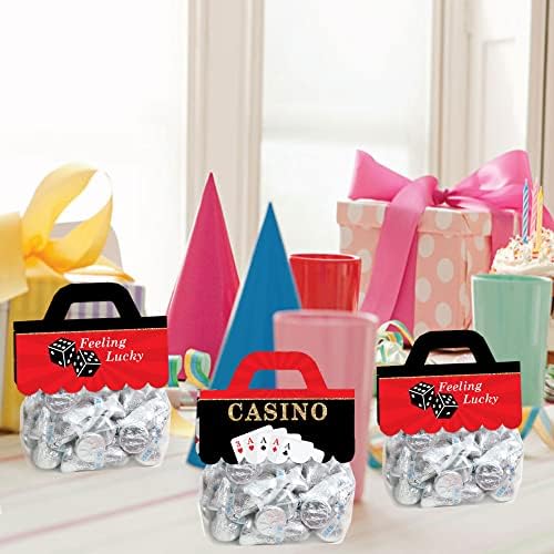 Big Dot of Happiness Las Vegas - Festa de cassino DIY Clear Goodie Favor Bag Rótulos - sacos de doces com toppers