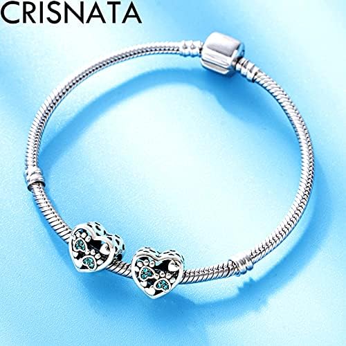 Crisnata Puppy Puppy Paw Print Charms com Brithstone Crystal, 925 Sterling Silver Pawprint Heart Bead, Colar europeu de pulseira