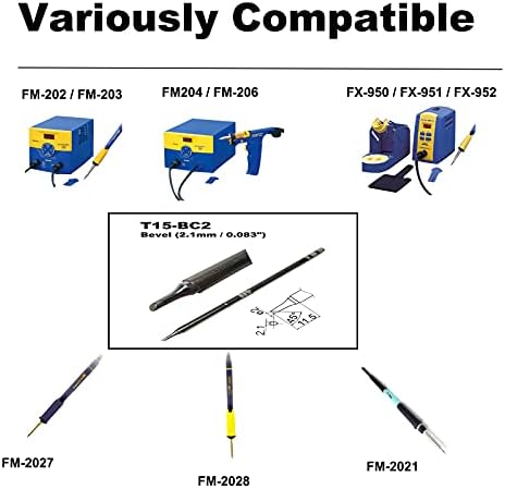 T15-BC2 GANHO DE solda de 2,1 mm de chanfro de 2,1 mm para FX-9501 FM-2028 FM-2027 FM-2021 FX-950 FX-951 FX-952