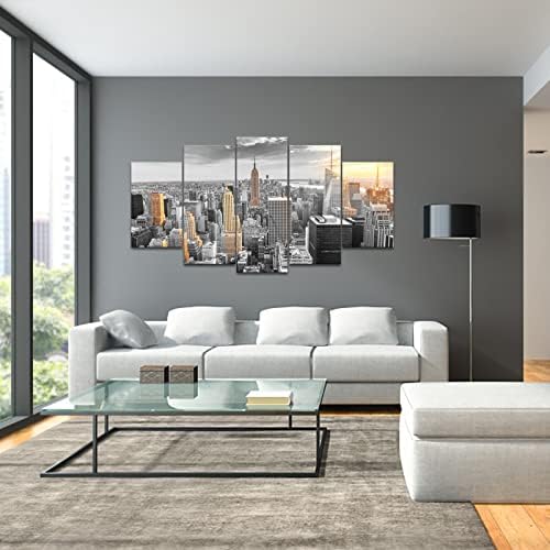 Conipit Tamanho grande 5 PCs New York Skyline Wall Art Canvas Empire State Building In Sunrise Printing Pictures Modern