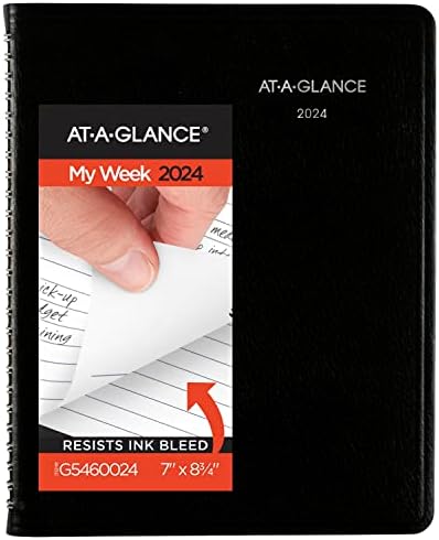 AT-A-GLANCE 2024 Weekly & Monthly Planner 7 X 8-3/4, Médio, com notas, executivo, Dayminder, Black