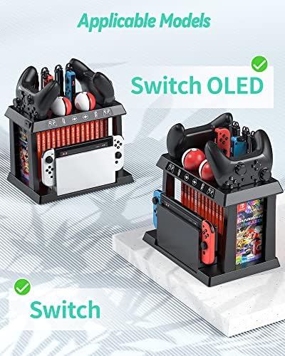 Switch Game Organizer Tower com carregador de controlador para Nintendo Switch/OLED, Dock de Charge para Joycon, Pro Controller,