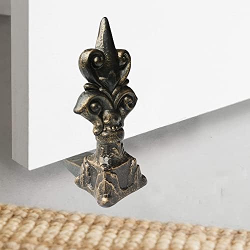 Fleur de Lis Stop de porta de ferro fundido - barra de tampa decorativa, Fleur de Lis Design Vintage