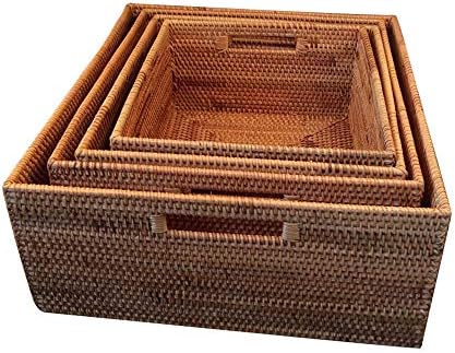 Teerwere Rattan Storage Storage Basket Conjunto de 4 rattan cesto de armazenamento retangular lata de brinquedo de armazenamento