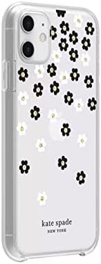 Kate Spade New York Protective Hardshell Caso para iPhone 12 mini - Flores espalhadas Black/Branco/Ouro Gemas/Clear/White Bumper