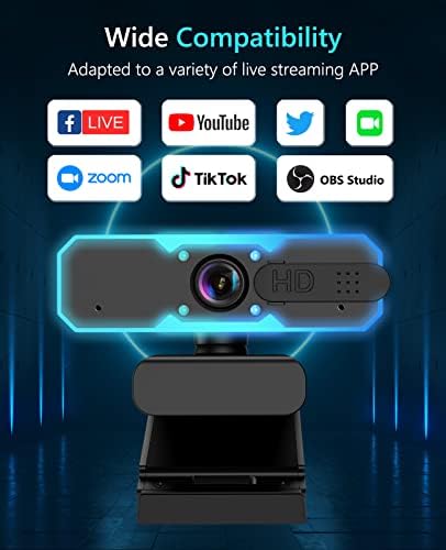 NBPower 1080p 60fps streaming webcam, câmera de streaming com microfone e luz de enchimento, foco automático, trabalho