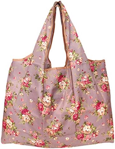 Allydrew grande bolsa de mercearia reutilizável de nylon dobrável, 5 pacote, variado floral