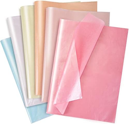 Larcenciel 60 lençóis papel de seda, 6 cores metálicas papel de seda para sacolas de presente e embrulho, glitter