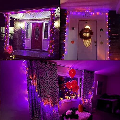 Luzes de Halloween Gresonic Outdoor, 300 LED 19,6 pés laranja decorações de Halloween roxo, halloween fadas de halloween