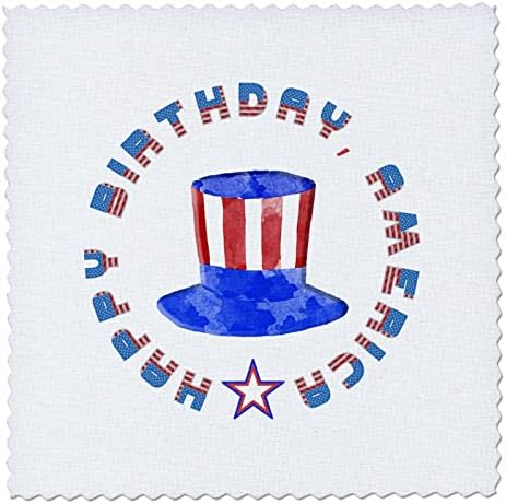 3drose feliz aniversário, América. O presente patriótico do Dia da Independência - quadrados de colcha