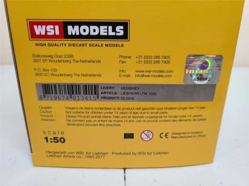 WSI para Liebherr LTM 1050-3.1 Crane móvel-Membreys Limited Edition 1/50 Modelo pré-construído do caminhão Diecast