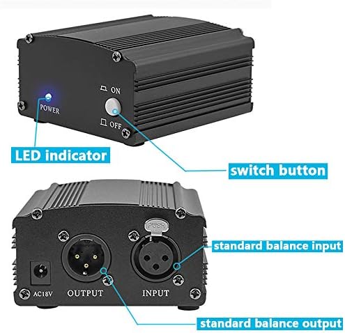 48V Phantom Power Supply Powerd 1 canal com adaptador, bônus + xlr 3 pino Cabo de microfone para qualquer equipamento de gravação