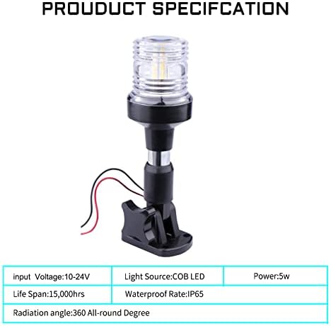 Luz de âncora de barco marinexplore, luz de popa branca LED para barco 3 milha náutica Bimini Luzes superiores dobradas do pontão