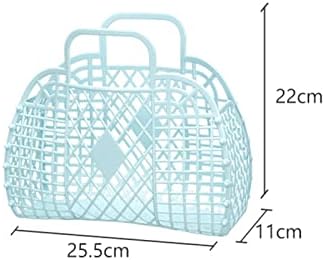Bolsa de praia, sacos de geléia reutilizáveis, bolsa de cesta de plástico dobrável portátil, cesta de armazenamento