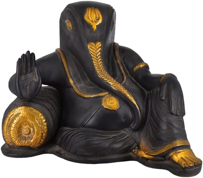White Whale Hindu Lord Sitting Ganesha estátua Brass ídolo em repouso Ganpati Decor Home