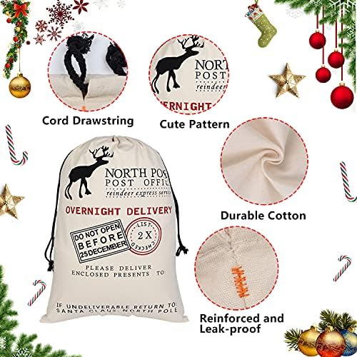 Inspireyee 6 Pacote Large Christmas Bag Sacks Sacks de Natal Cotton Cotton Xmas Sacking com cordões