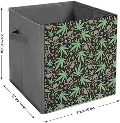 Leafs de cannabis com crânios caixas de armazenamento dobráveis ​​Caixas de cubas de tecido de tecido com alças para brinquedos