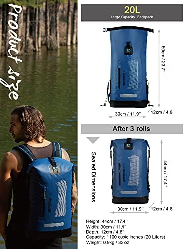 Idrybag Backpack Backpack Saco seco 20L/30L/40L, Mochila seca flutuante à prova d'água para homens, saco seco à prova d'água