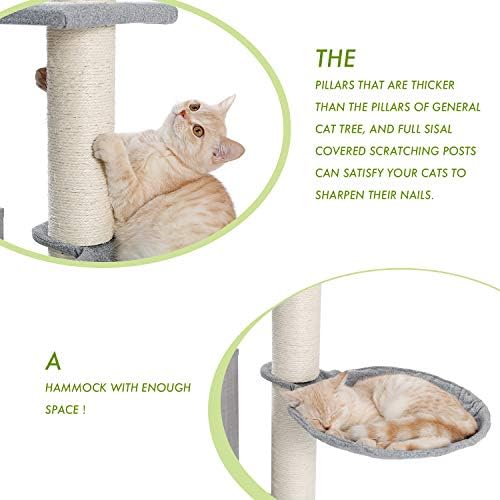 Herqs Modern Cat Tree Cat Tower com postes de arranhões, condomínio aconchegante, rede macia e poleiro superior, balling bola para pequeno