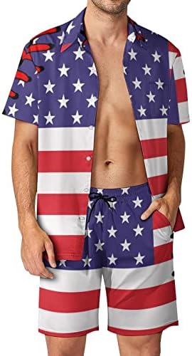 Baseball Softball Lace Hawaiian Gets Casual Button Down Camisa de praia com shorts de 2 peças com bolso