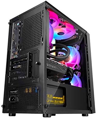 Caixa de computador JF-TVQJ Caixa de computador RGB Caixa de jogo PC, vidro temperado, resfriamento de água pronto, M-ATX/ITX, para