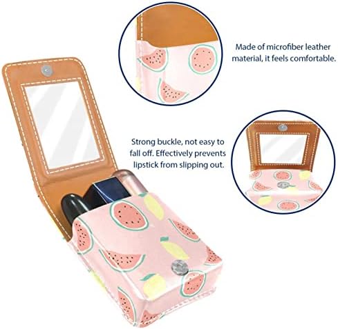 Mini estojo de batom com Mirror for Purse, Watermelon and Lemon Portable Case Holder Organization