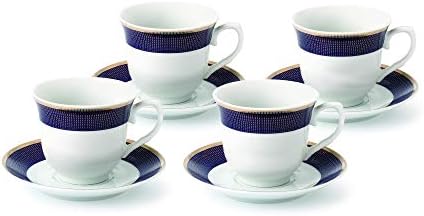 Presentes mundiais elegantes xícaras e pires duráveis ​​e coloridos de porcelana -coffee e pires - prata, 8 oz. Conjunto
