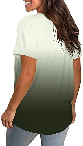 Gradiente de pescoço redondo casual feminino Tops de blusa de manga curta solta