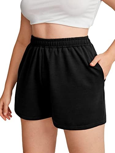 Shorts casuais de cintura alta e elástica da cintura alta feminina da Mulher Makemechic com bolsos