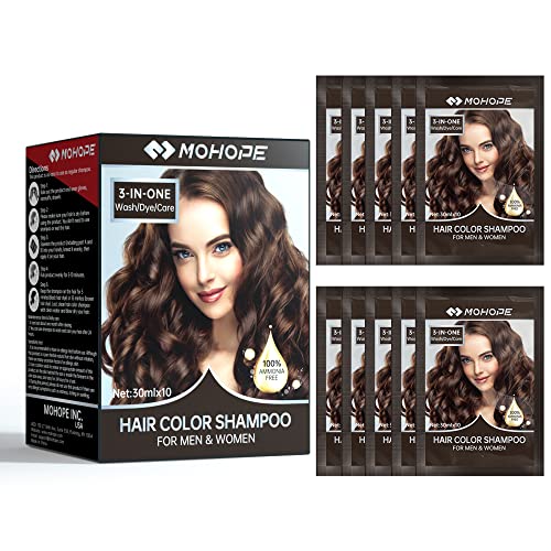 Shampoo marrom escuro de Mohope para cabelos grisalhos 30ml x 10pcs | Corante de cabelo instantâneo revolucionário | Semi