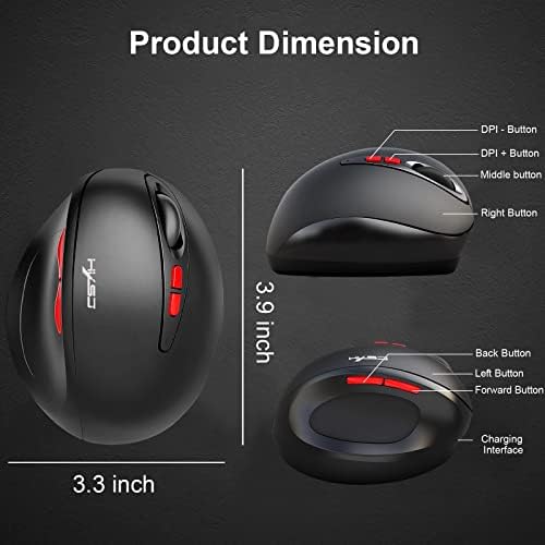 AtraSee Wireless Ergonomic Mouse Recarregável Camundongos ópticos verticais de 2,4 GHz com receptor USB, 3 DPI ajustável