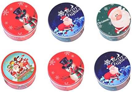 ABAODAM 6 PCS Série de Natal Caixas de doces de placa de lata redonda de cartoon presente de armazenamento de biscoito de contêiner