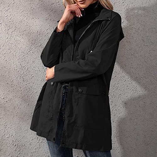 Jaquetas capa de chuva feminino casaco ajustável à prova de vento à prova de vento chuva chuva de chuva preto zip up