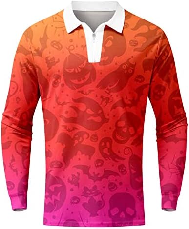 Xxbr halloween camisetas de golfe, colarinho virado de halloween engraçado pumpkin fantasma de manga longa camisa polo