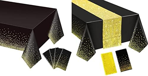 5 PCs Tocada de mesa preta e dourada Corrente de tabela de lantejoulas douradas para mesas de retângulo, capas de mesa de festas