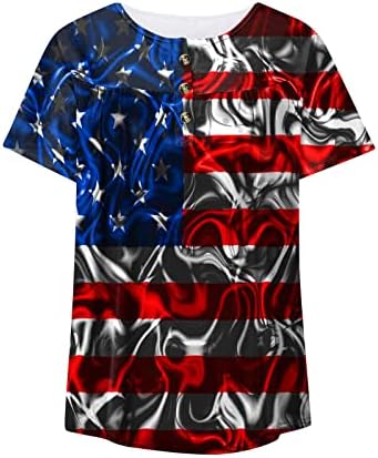 Adhowbew 4 de julho Camisas femininas Manga curta American Flag V Camisetas pescoço 2023 Tampas de tamanho plus size de