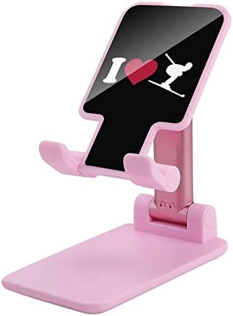 Eu amo o telefone celular de esqui para mesa de mesa dobrável suporte de altura ângulo de altura ajustável suporte rosa-rosa