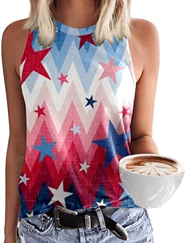 4 de julho Camisas para mulheres American Flag Summer Summer Sleesess O pescoço Tops Tops estrelas