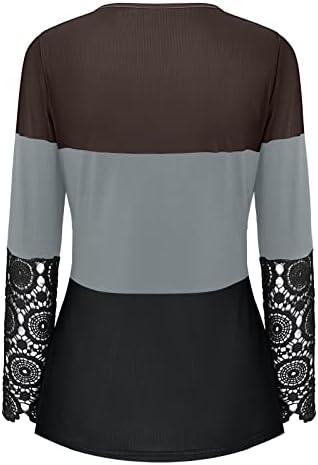 Camisa Henley Slim Fit Henley Lace Crochet Camisa de manga longa Metade de botão de Blouse Moda de moda Blouse Block Tunic Tops